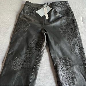 Zara Limited Edition Embroidered Black Leather Pants XS (New)